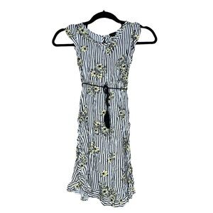 Art Class Floral Striped Belted Kids Dress
